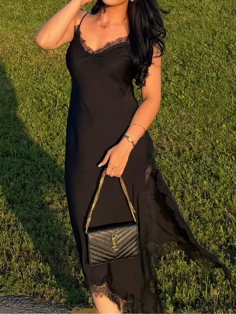Aritzia Black Lace-Trim Slip Dress